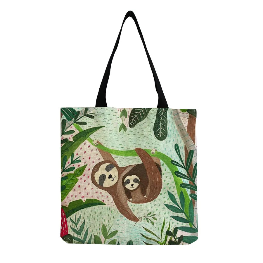 Women's Cute Cartoon Letter Linen Shopping bags