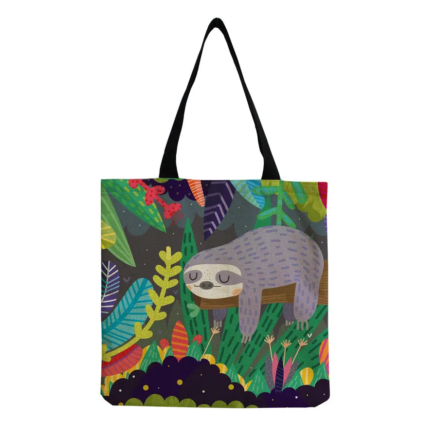 Women's Cute Cartoon Letter Linen Shopping bags