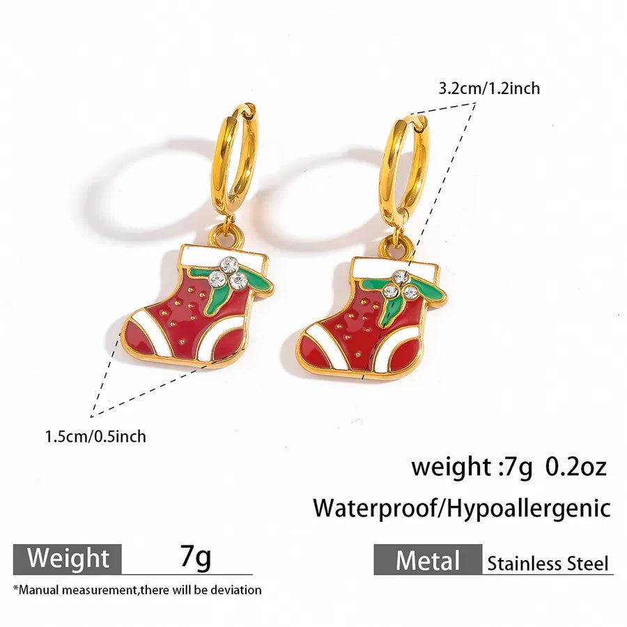 Christmas Santa Claus Ear Cuffs Titanium Steel 316L Quality Suitable For Commuting And Casual Occasions Drop Oil Earrings