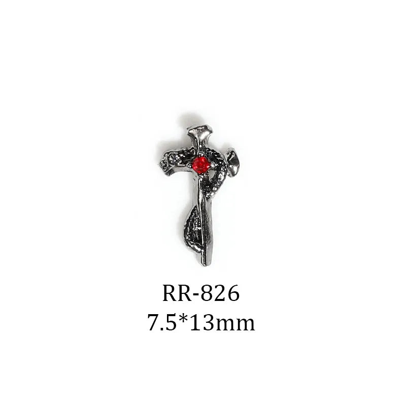 Halloween Dark Series Nail Ornament Three-Dimensional Diamond-Inlaid Cross Love Alloy Nail Accessories Wholesale