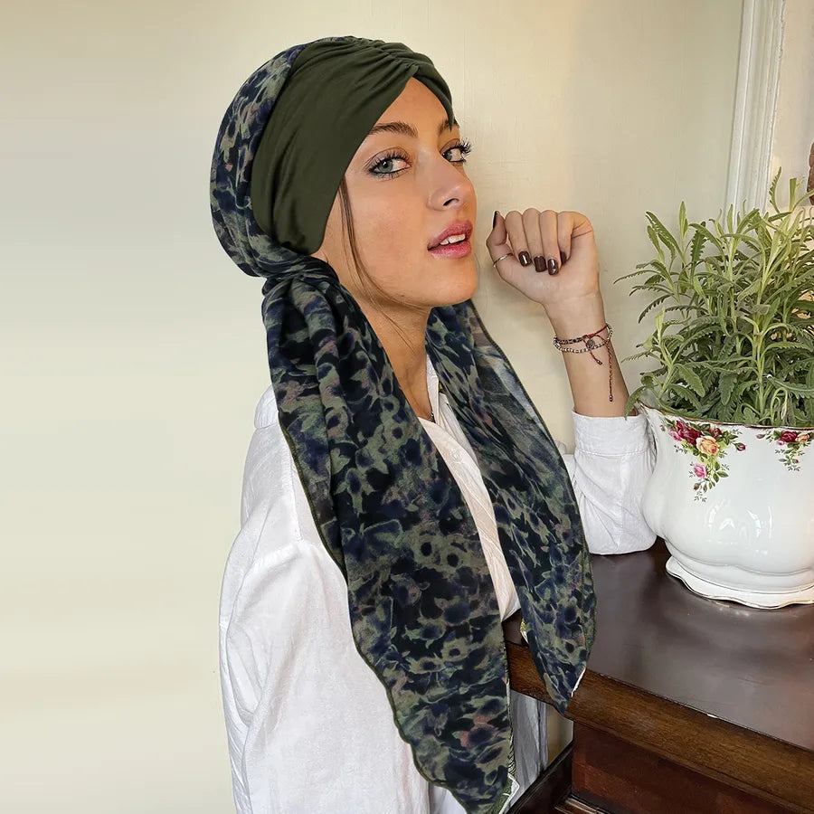 Fashionable Floral Print Chiffon Long Tail Headscarf Hat Women's Head Wrap Cap Winter Summer Spring Seasonal All-Match Hat