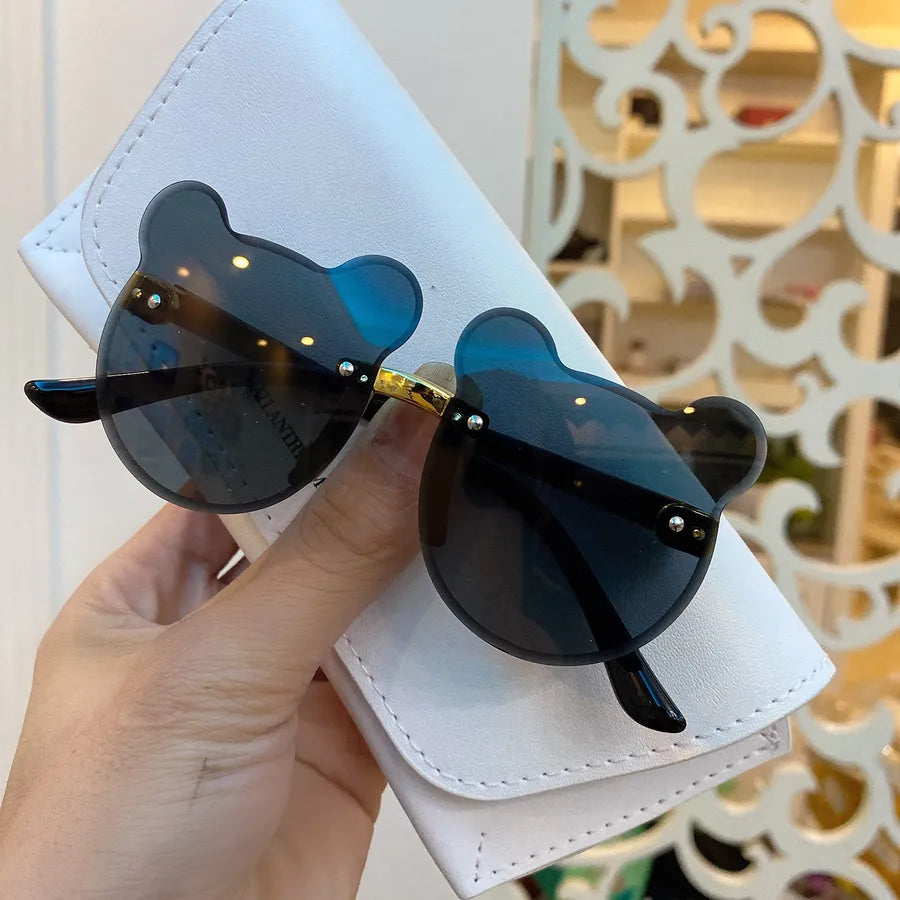 Fashion Cartoon Bear Children's Rimless Sunglasses with Colorful Gradient Cat Ear Design Cute Frameless Sunglasses