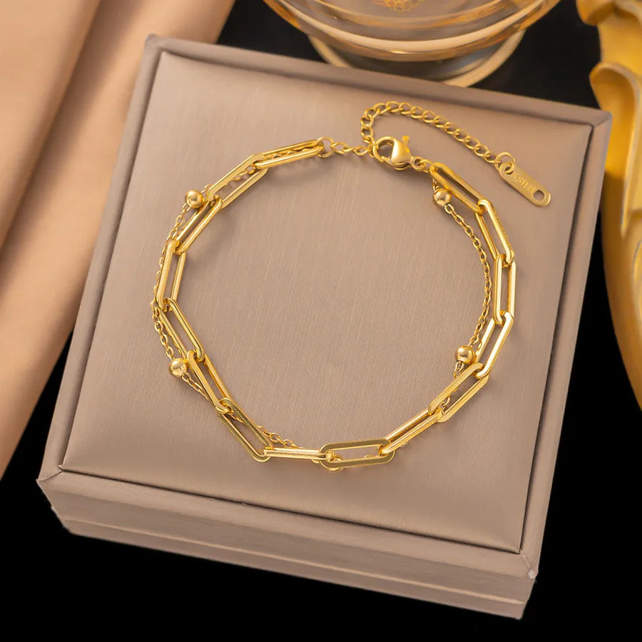 Elegant Simple Style Geometric 304 Stainless Steel Paperclip Chain cable chain Bracelets In Bulk