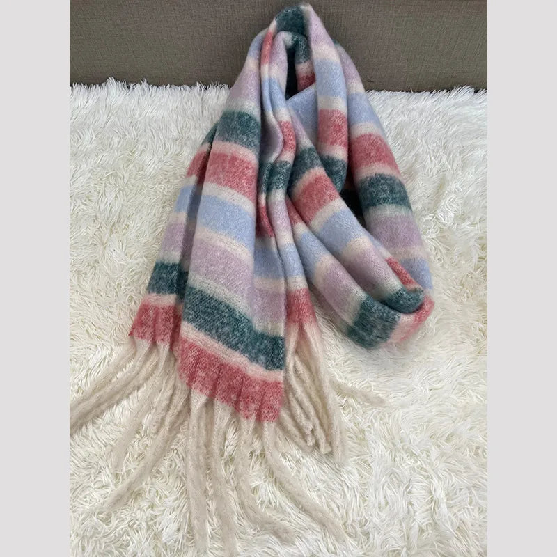 women's fashion stripe polyester tassel winter scarves