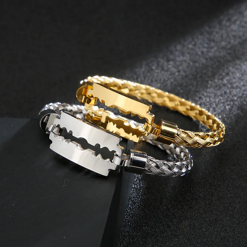 Hip-Hop Punk Solid Color Stainless Steel Plating 18K Gold Plated Men'S Bangle