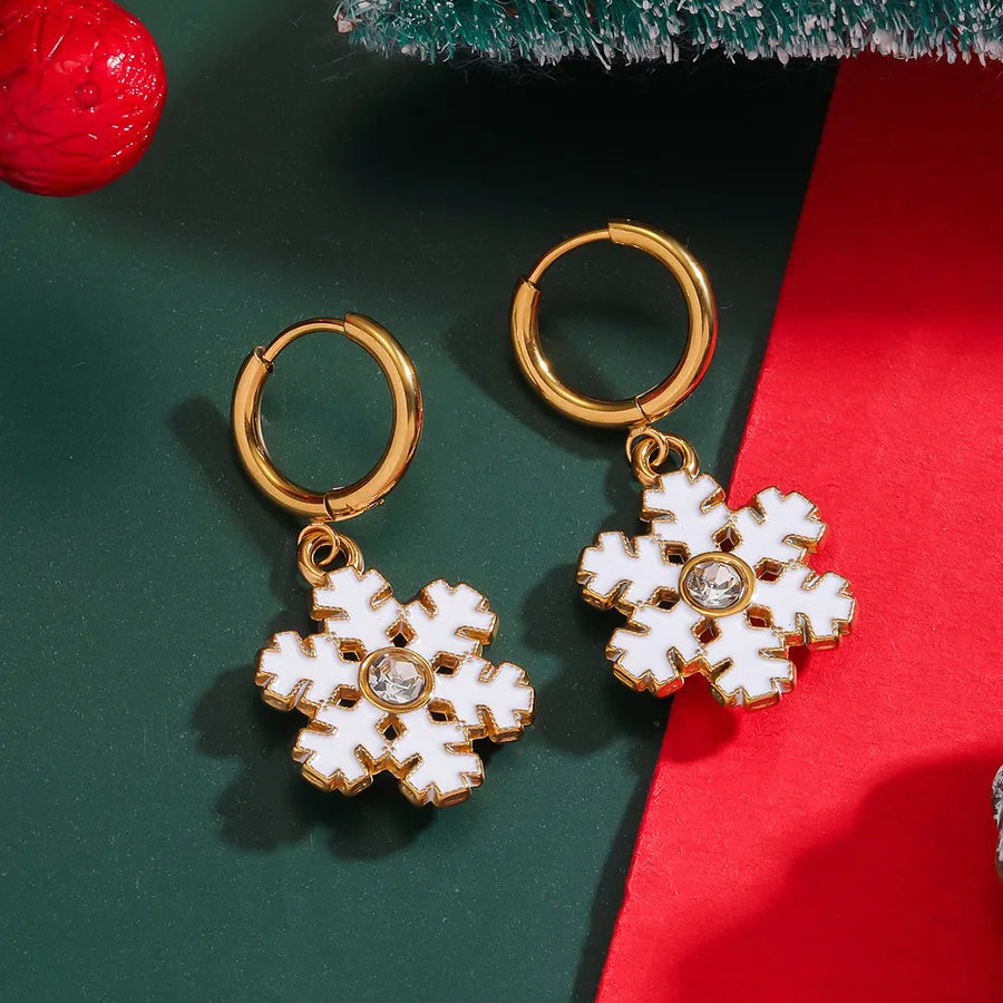 Christmas Santa Claus Ear Cuffs Titanium Steel 316L Quality Suitable For Commuting And Casual Occasions Drop Oil Earrings