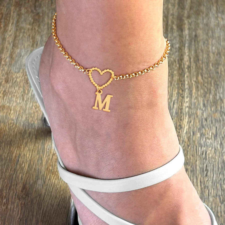 Wholesale Jewelry Casual Simple Style Letter Heart Shape 201 Stainless Steel 304 Stainless Steel Anklet