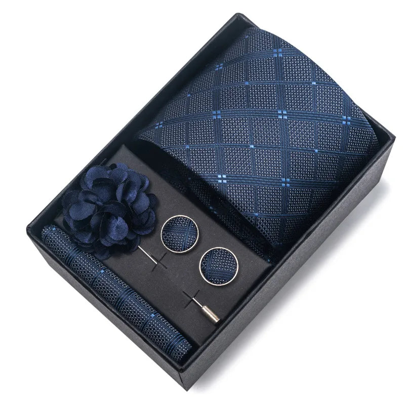 commute geometric stripe cashew nuts polyester yarn men's square scarf cufflinks tie