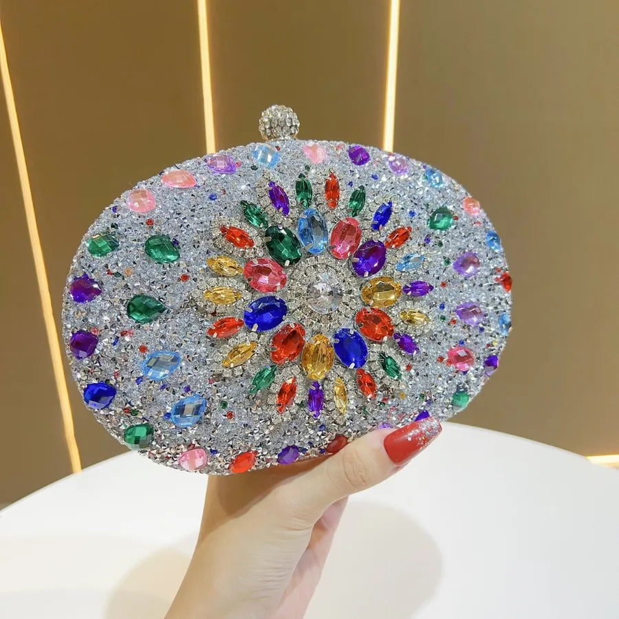 Elegant Diamond Embellished Mini Crossbody Evening Bag Luxury Polyester Round Cylinder Shape Fashion Chain Element