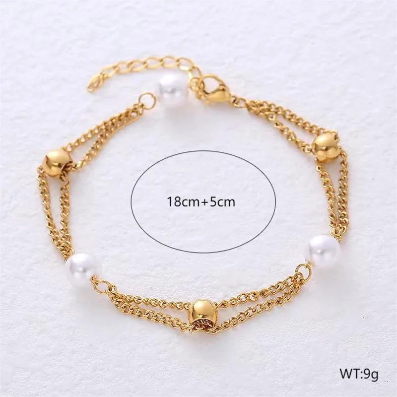 Basic Classic Style Pearl 18K Gold Plated 304 Stainless Steel Artificial Pearl Wholesale Bracelets