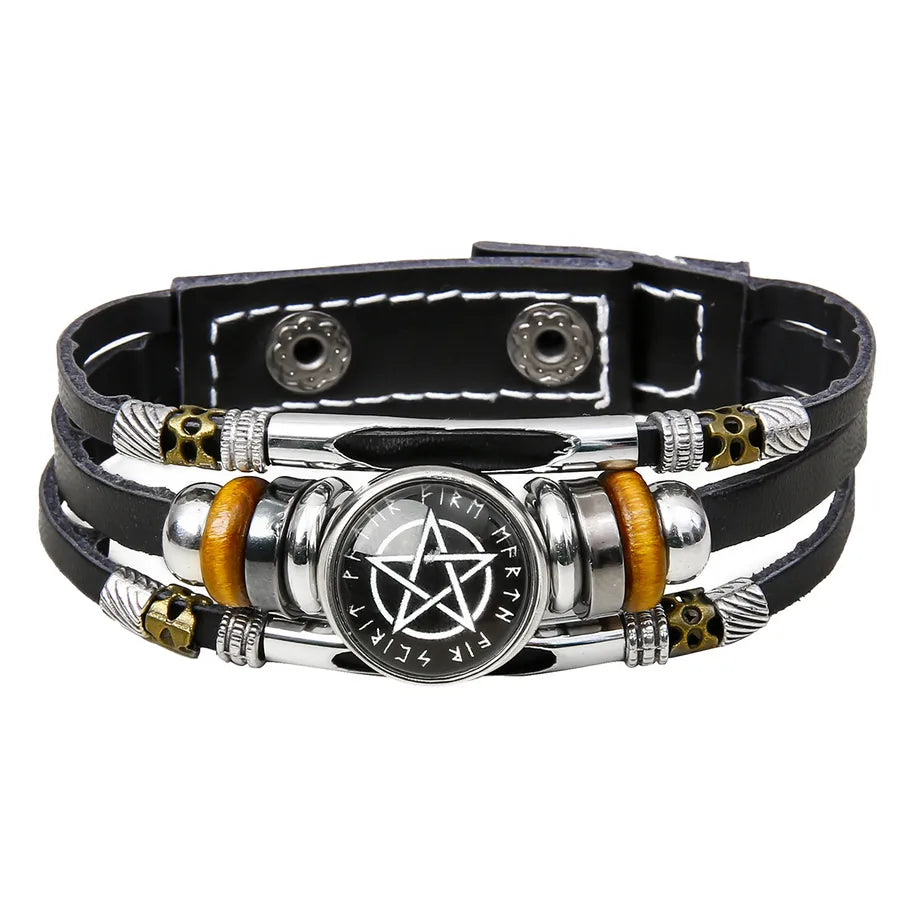 Hot Sale Viking Pirate Compass Pattern Leather Bracelet   Retro Multi-Layer Beaded Bracelet