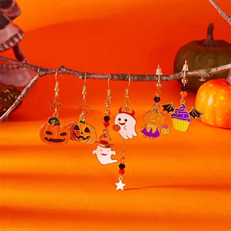 Fashionable Halloween Ghost Pumpkin Pendant Earrings Women's Cartoon Alloy Ear Jewelry Sweet Cool Style Unisex Ear Accessories