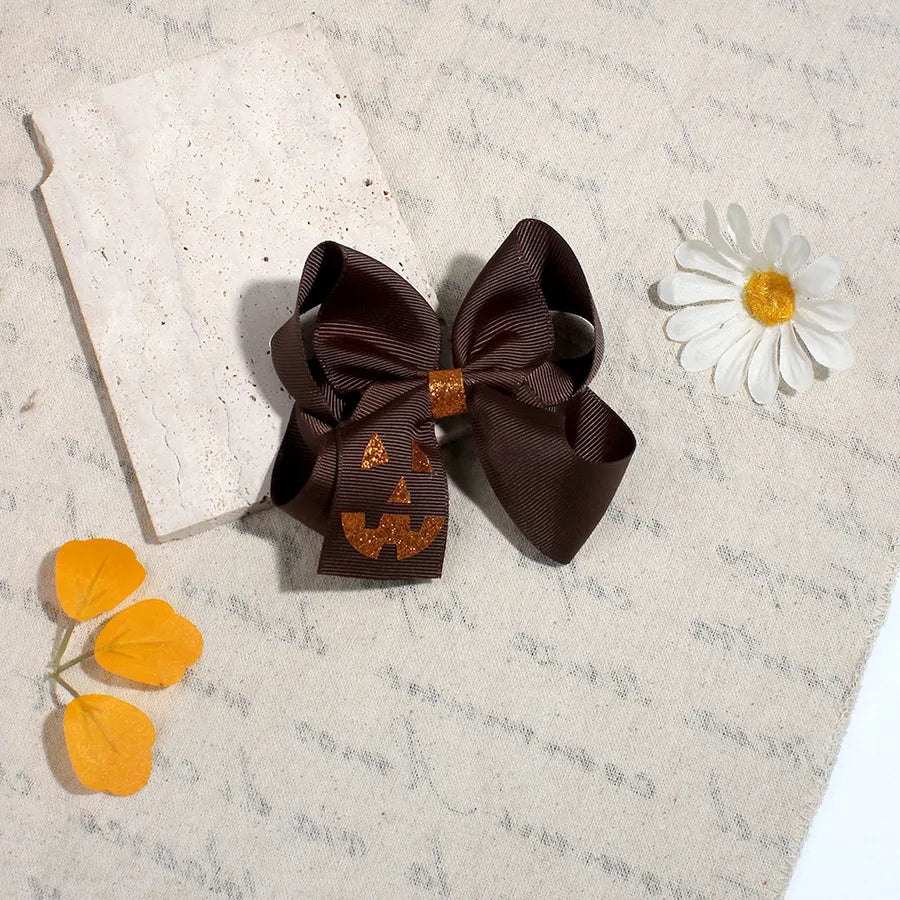 Halloween Devil Face Bow Knot Children's Hair Clip Girls Funny Hair Accessories Popular Design Fabric Hair Decorations
