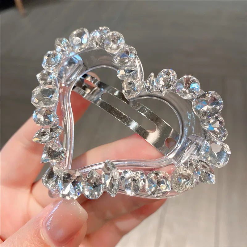 New Luxury Sensation Water Diamond Heart Shaped Hair Clip Sweet Style Spring Steel Hair Clip Women's Half Updo Hairpin