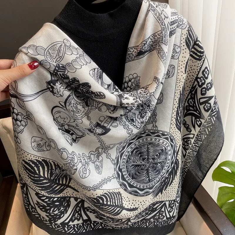 women's retro ethnic style printing polyester printing scarf