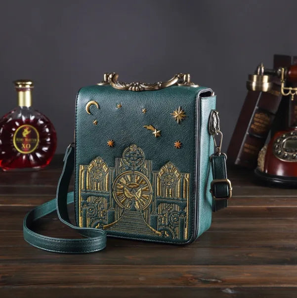 Women's Medium Pu Leather Clock Vintage Style Square Zipper Handbag