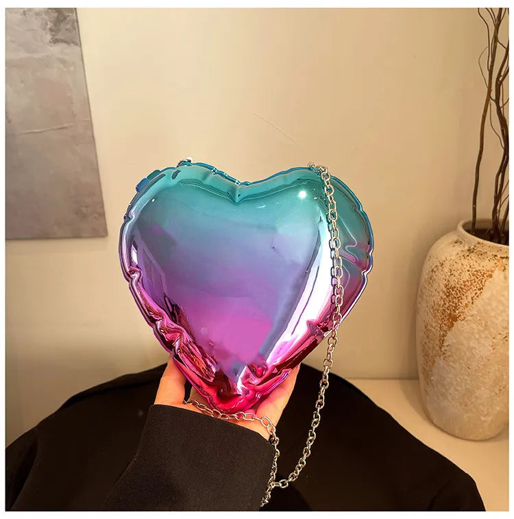 Gold Silver Pink Arylic Gradient Color Solid Color Heart-shaped Evening Bags