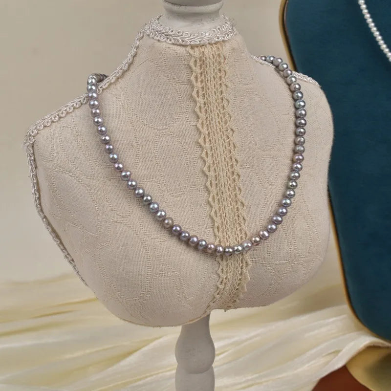 Natural Freshwater Pearl Necklace For Women S925 Silver Grey Versatile Simplicity Lobster Clasp Choker Fake Saltwater Real Hemp