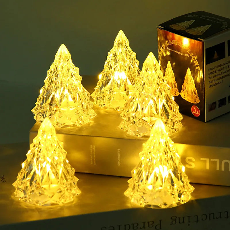 Trendy Cute Ice Crystal Night Light Christmas Tree Atmosphere Lamp Glowing Room Decorations Dormitory Ornaments Acrylic Material