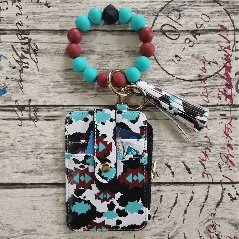 cute flower leopard leather women's keychain