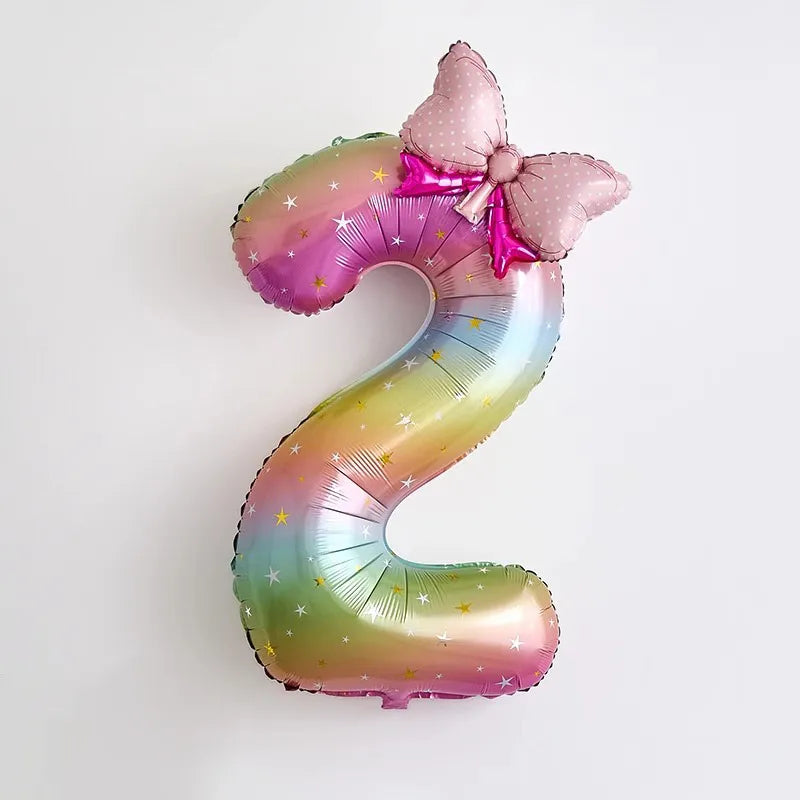 40-Inch Rainbow Star Gradient Colorful Balloons With Bow Knot Set Birthday Party Scene Decorations Digital Number Balloons