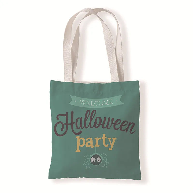 Halloween Unisex Medium Canvas Pumpkin Letter Elegant Streetwear Square Open Canvas Bag
