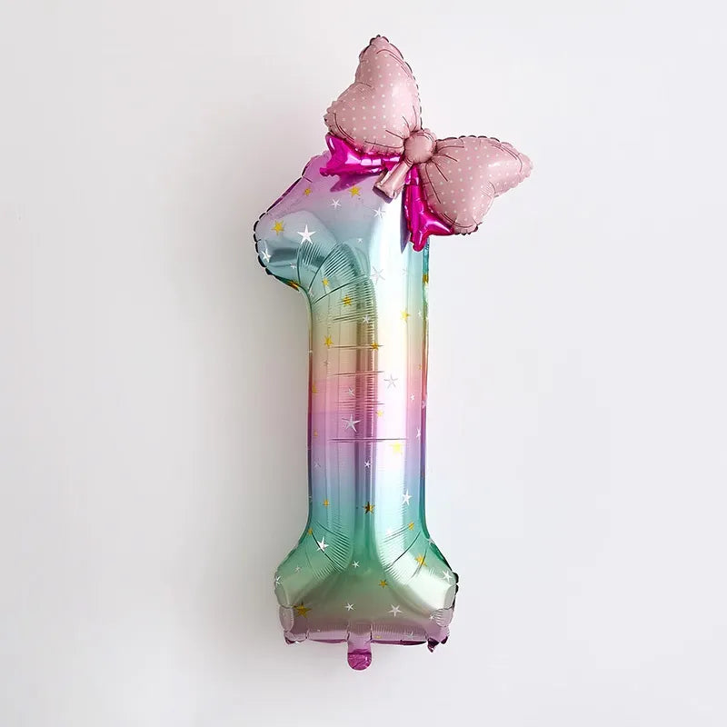 40-Inch Rainbow Star Gradient Colorful Balloons With Bow Knot Set Birthday Party Scene Decorations Digital Number Balloons