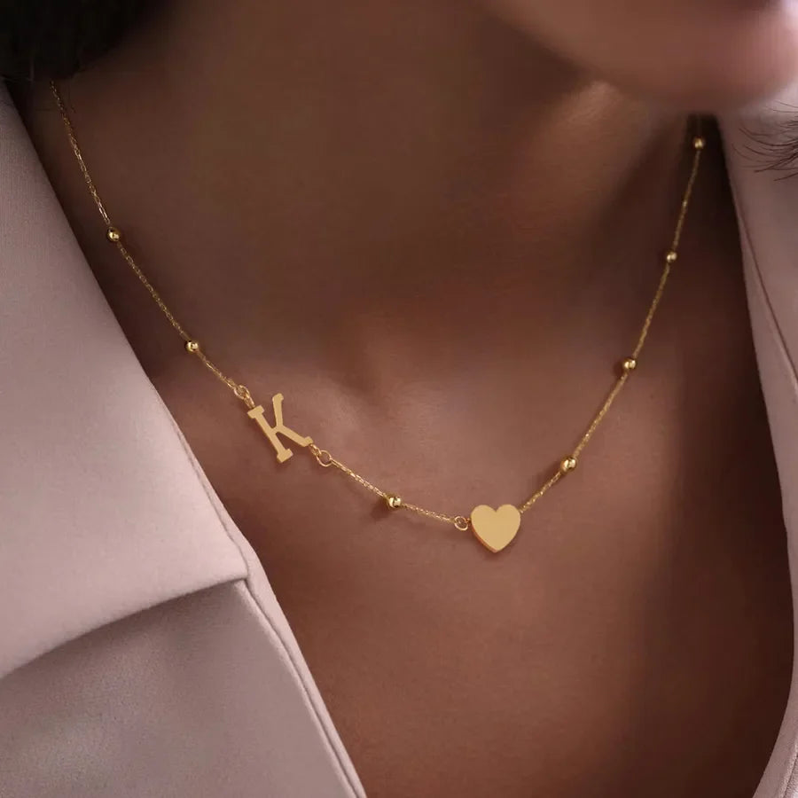 Wholesale Jewelry Elegant Simple Style Classic Style Letter Heart Shape 201 Stainless Steel 304 Stainless Steel Pendant Necklace cable chain
