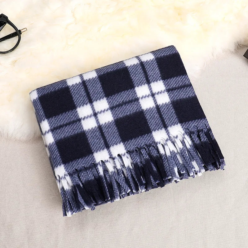 women's fashion plaid double-sided velvet tassel winter scarves