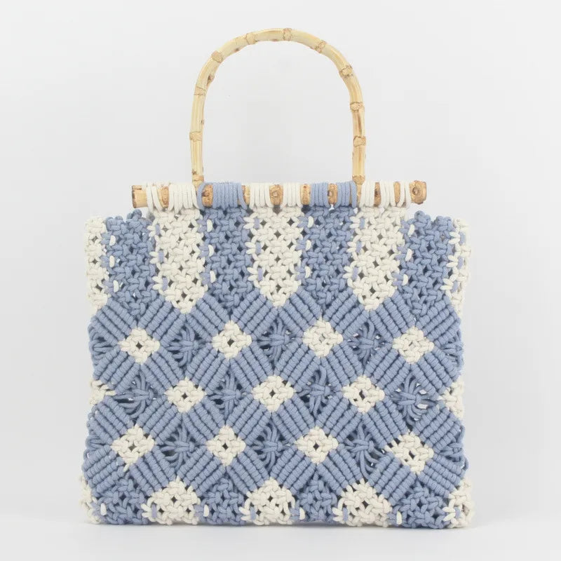 Women's Medium cotton rope Color Block Vacation Streetwear Weave Square Open Handbag