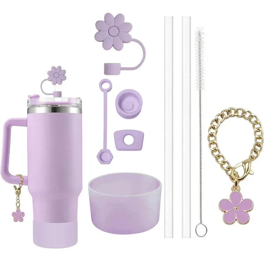 Cute Solid Color Flower Silica Gel Straw Decorative Cap 1 Set