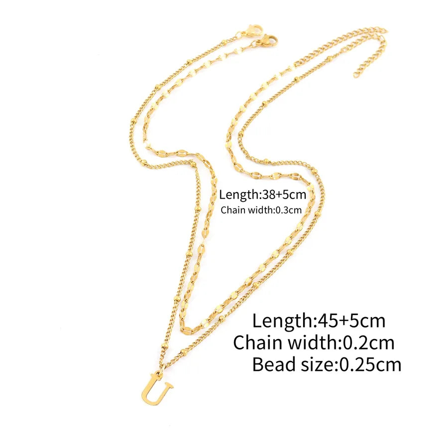 Wholesale Jewelry Simple Style Classic Style letter 201 Stainless Steel 304 Stainless Steel Side Clip Bead Necklace Lip Chain Pendant Necklace