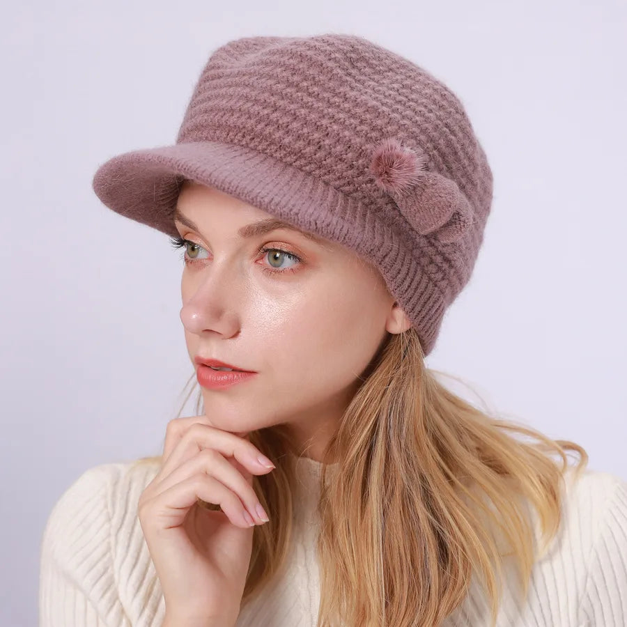 women's casual solid color flat eaves wool cap