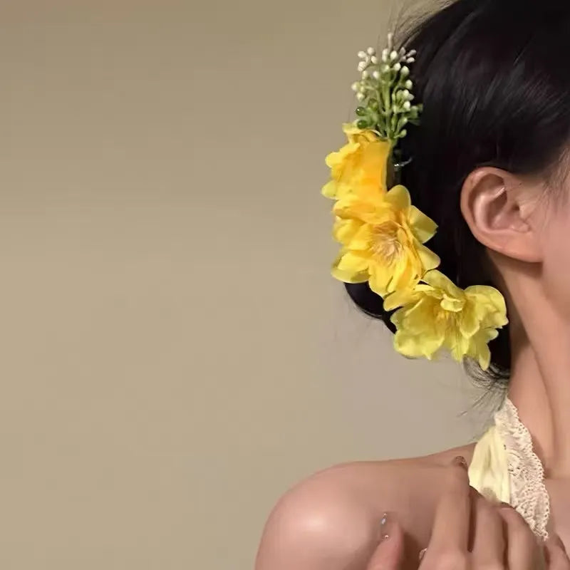 Super Fairy Artificial Flower Butterfly Flower Tassel Grip Female Sweet Style Unique and Exquisite Barrettes Ins All-Match Hair Accessories Fashion