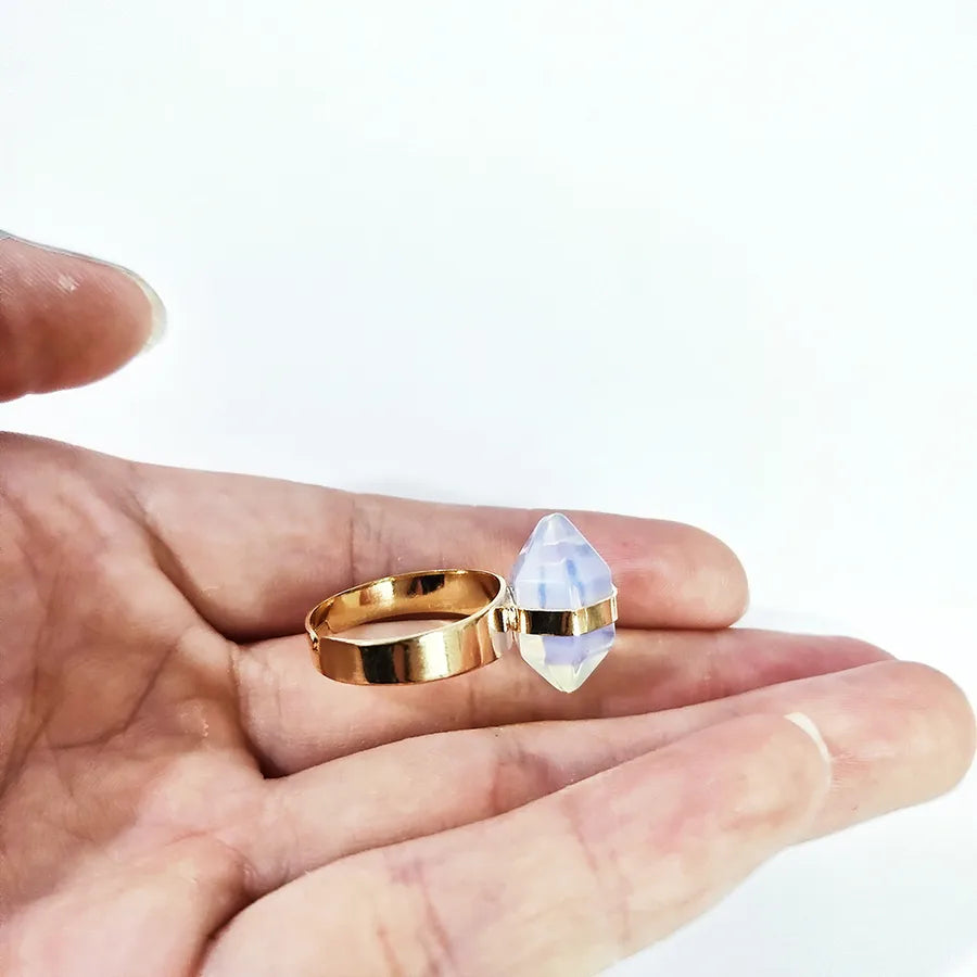 simple style oval crystal patchwork open ring 1 piece