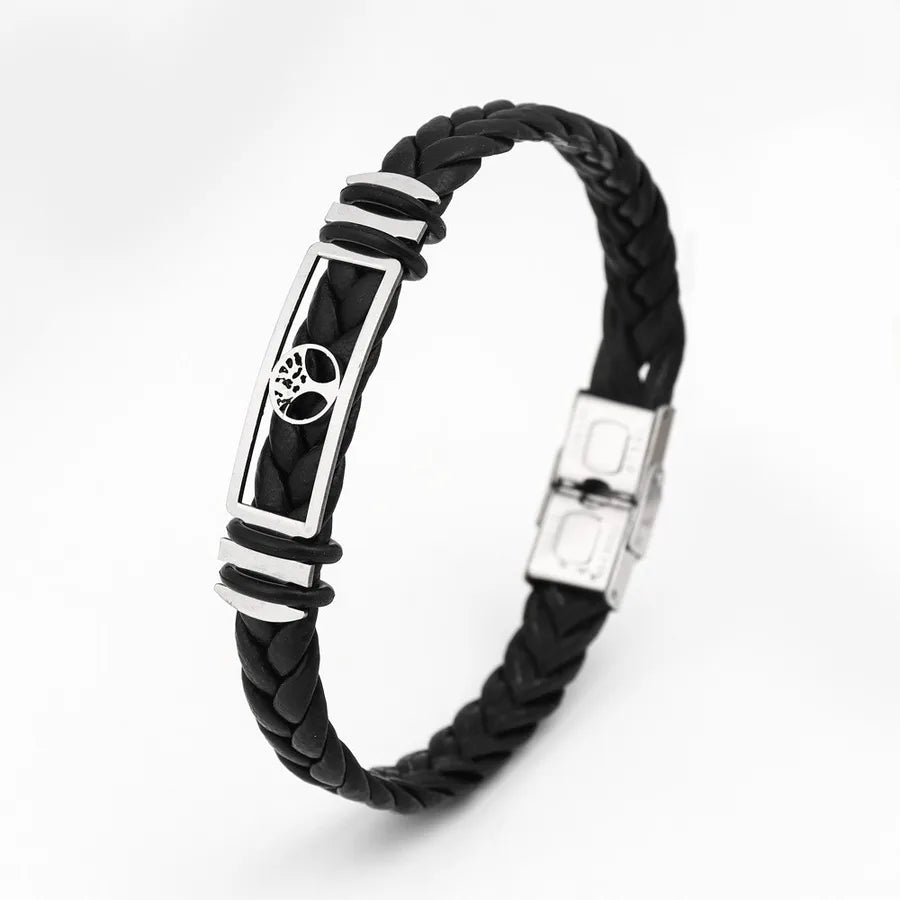 Retro Punk Solid Color 304 Stainless Steel Pu Leather Plating Men's Bangle Men Cord & Leather Bracelets