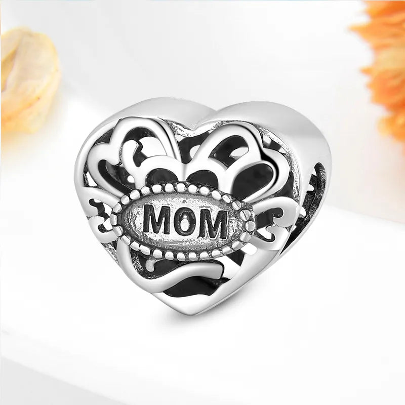 1 Piece 925 Sterling Silver Zircon Letter Heart Shape Crown Jewelry Accessories