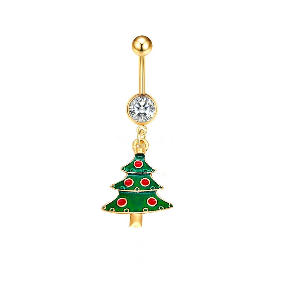 Christmas Belly Button Ring Stainless Steel Belly Stud Santa Claus Snowflake Deer Pendant  Navel Jewelry