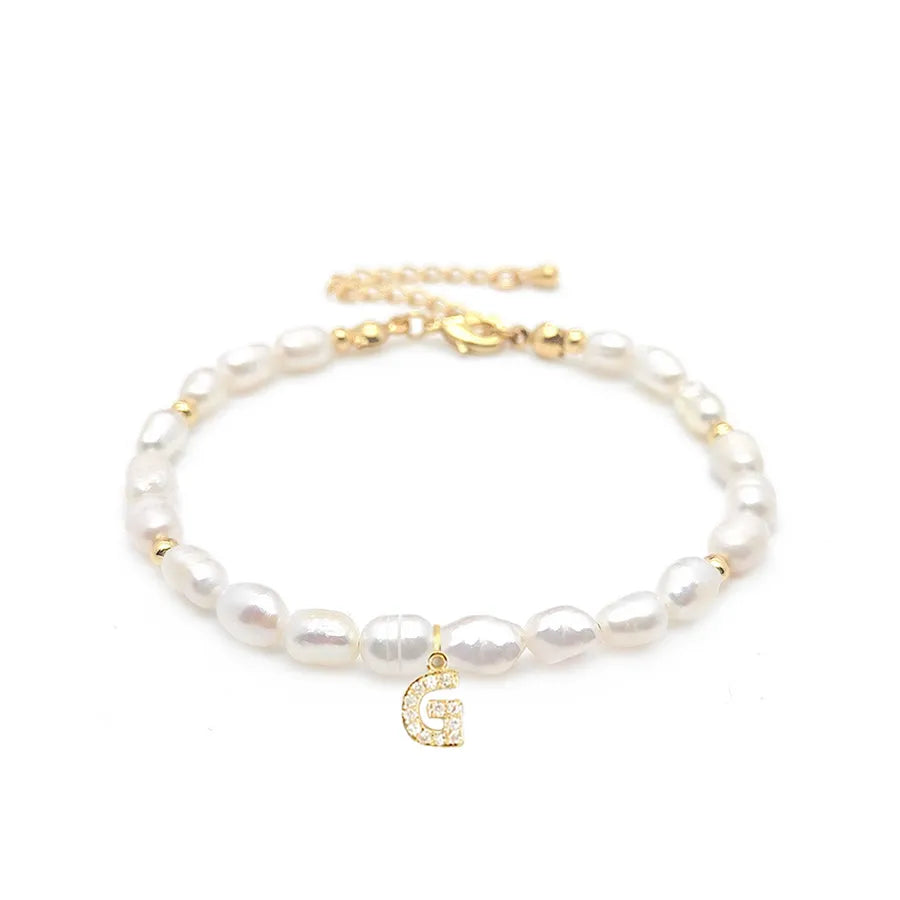 lady letter freshwater pearl beaded knitting bracelets