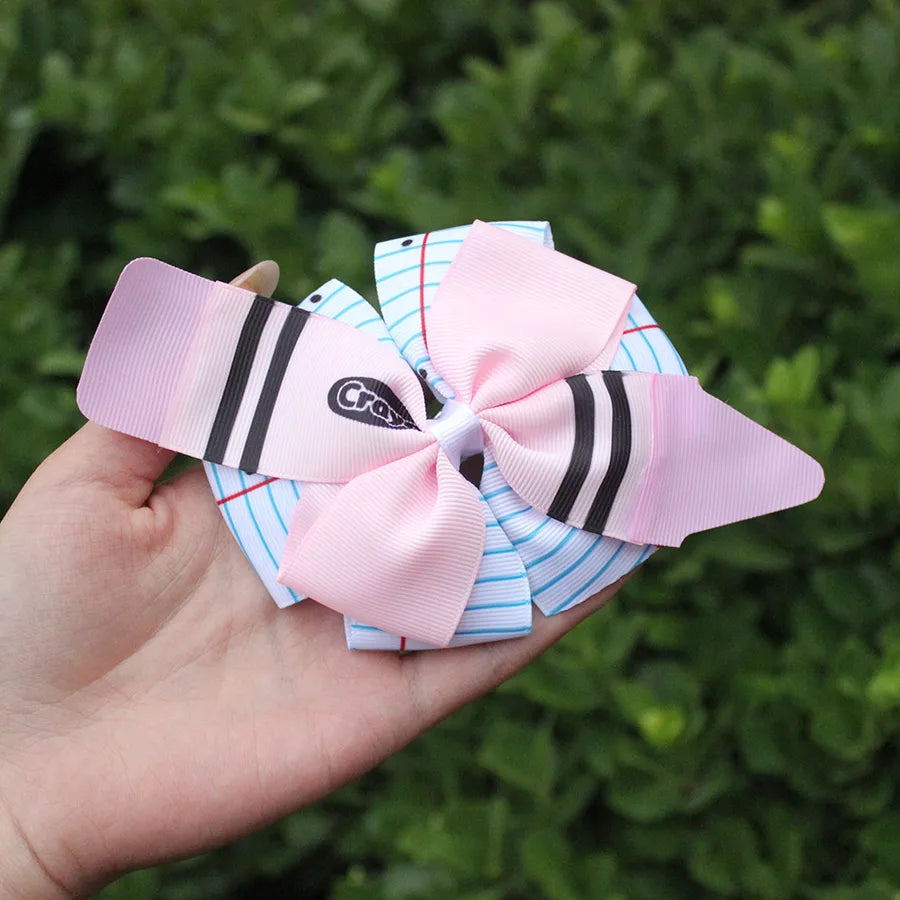New Back-To-School Season Crayon Double-Layer Bow Hairpin Back-To-School Season Children's Stationery Notebook
