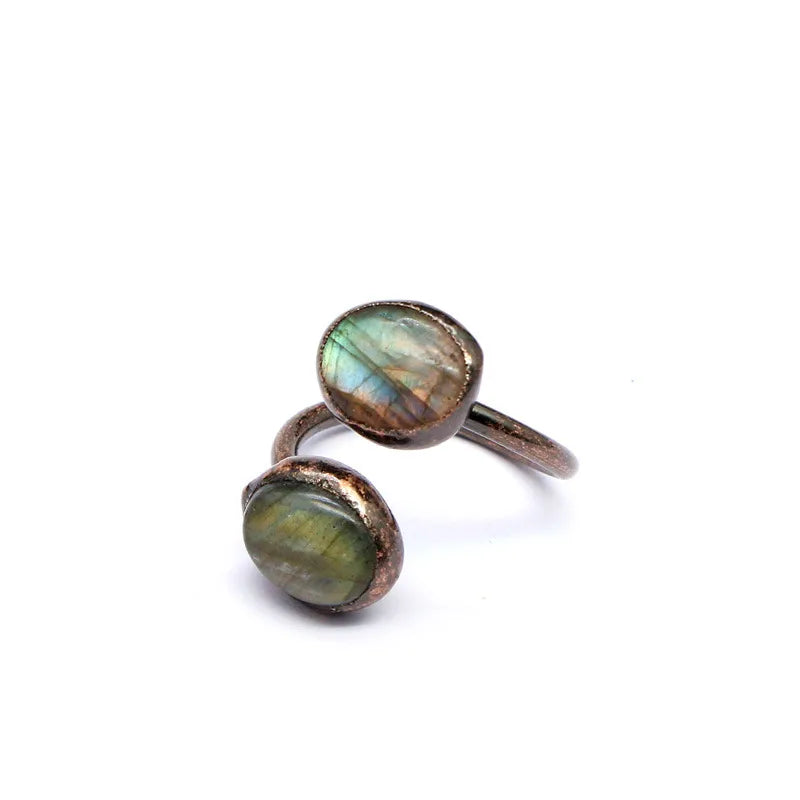 Elegant Retro Printing natural stone Copper Natural Stone Open Rings In Bulk