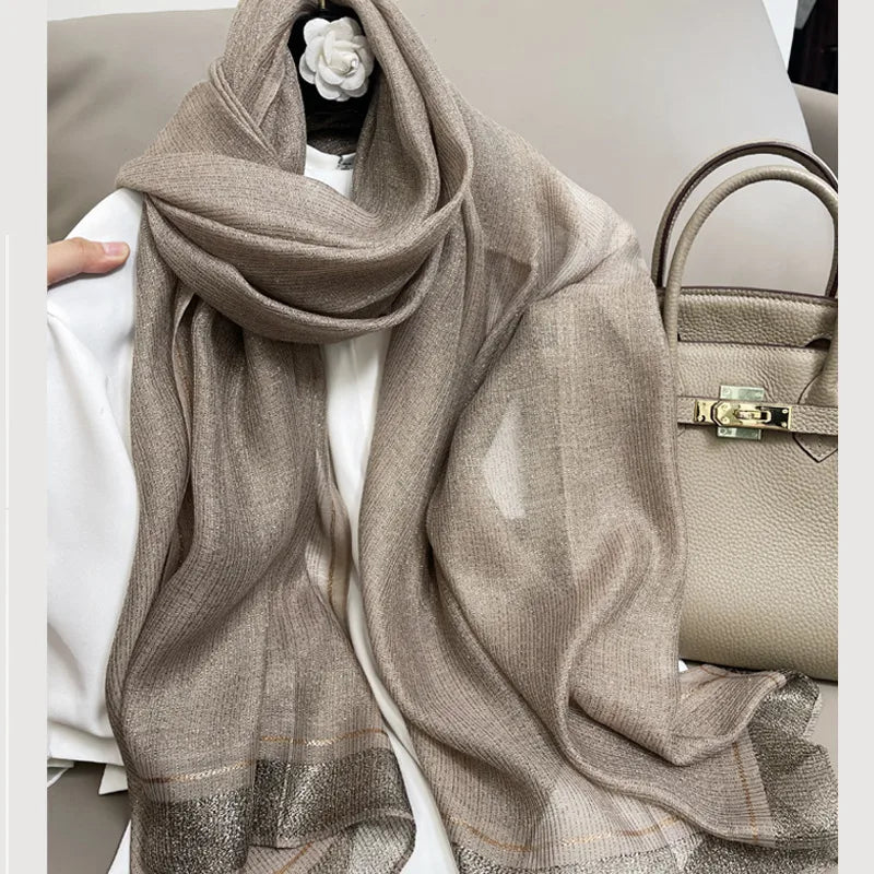 women's elegant solid color polyester silk scarf