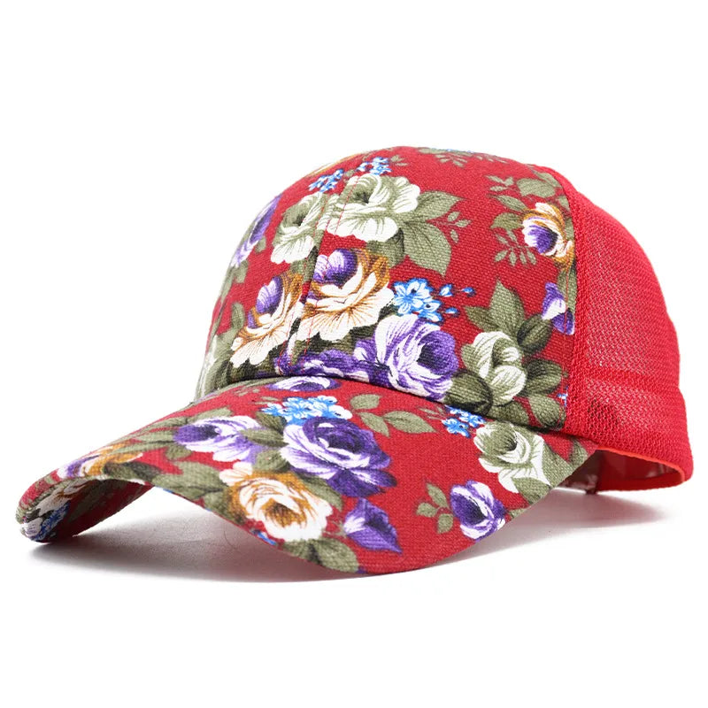 new ladies printed net cap summer fashion  breathable flower cap spot wholesale