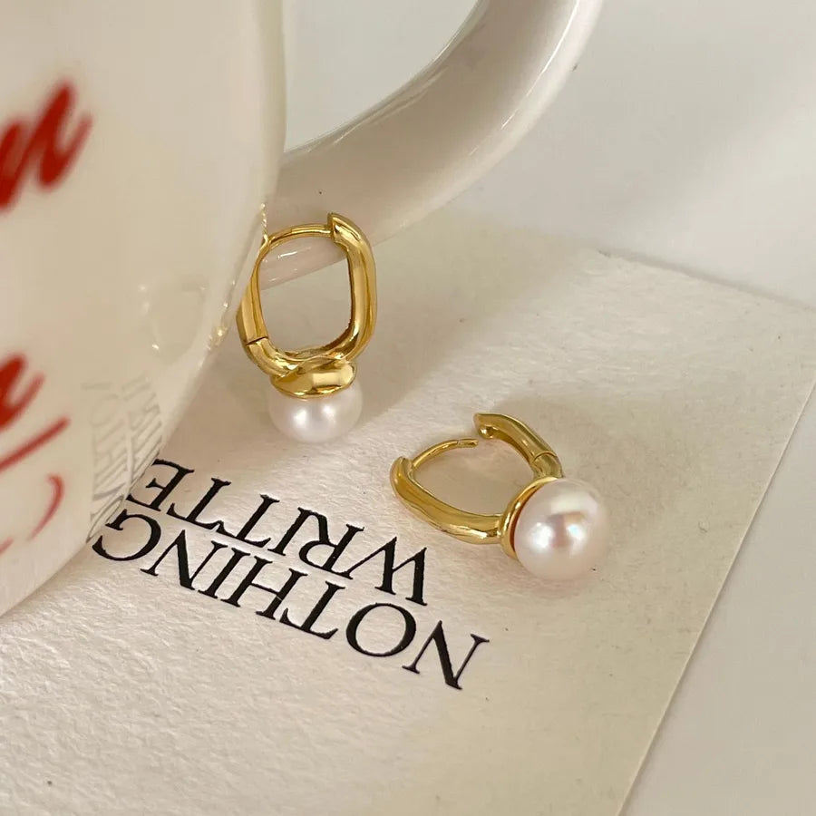 1 Pair 925 Sterling Silver Freshwater Pearl Square Earrings
