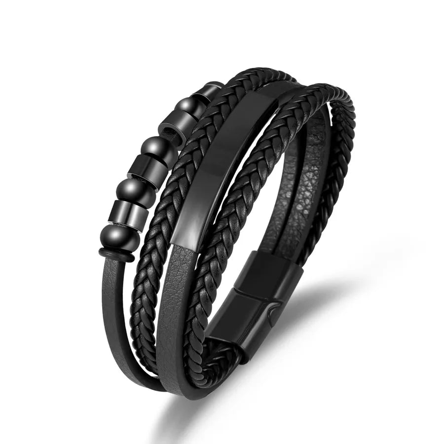 Retro Punk Solid Color Pu Leather Alloy Plating Men's Bangle Men Cord & Leather Bracelets