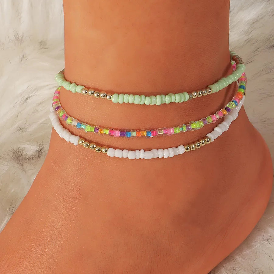 Bohemian starfish rice beads crystal anklet suit summer all-match beach rice beads shell multi-layer anklet wholesale