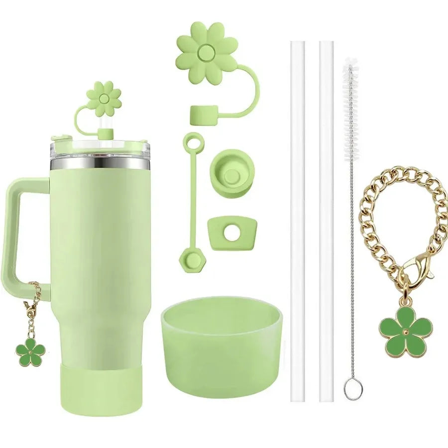 Cute Solid Color Flower Silica Gel Straw Decorative Cap 1 Set