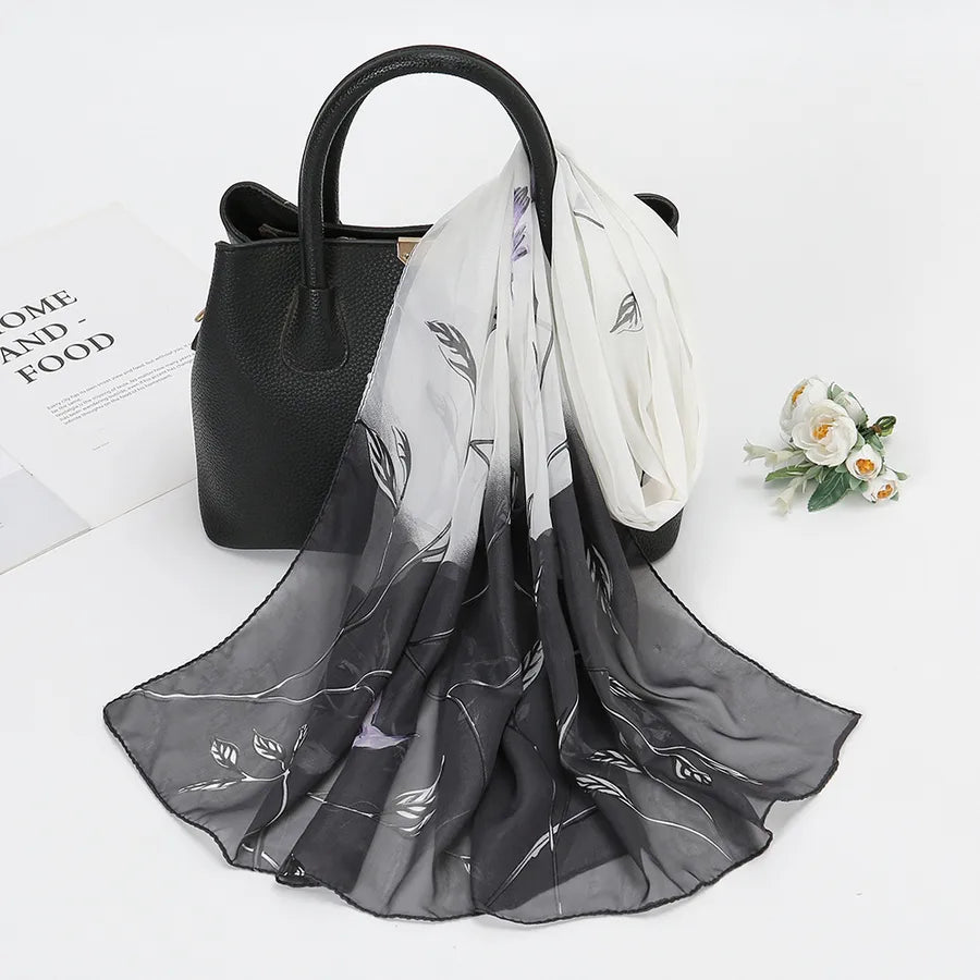 women's fashion plant chiffon printing silk scarves