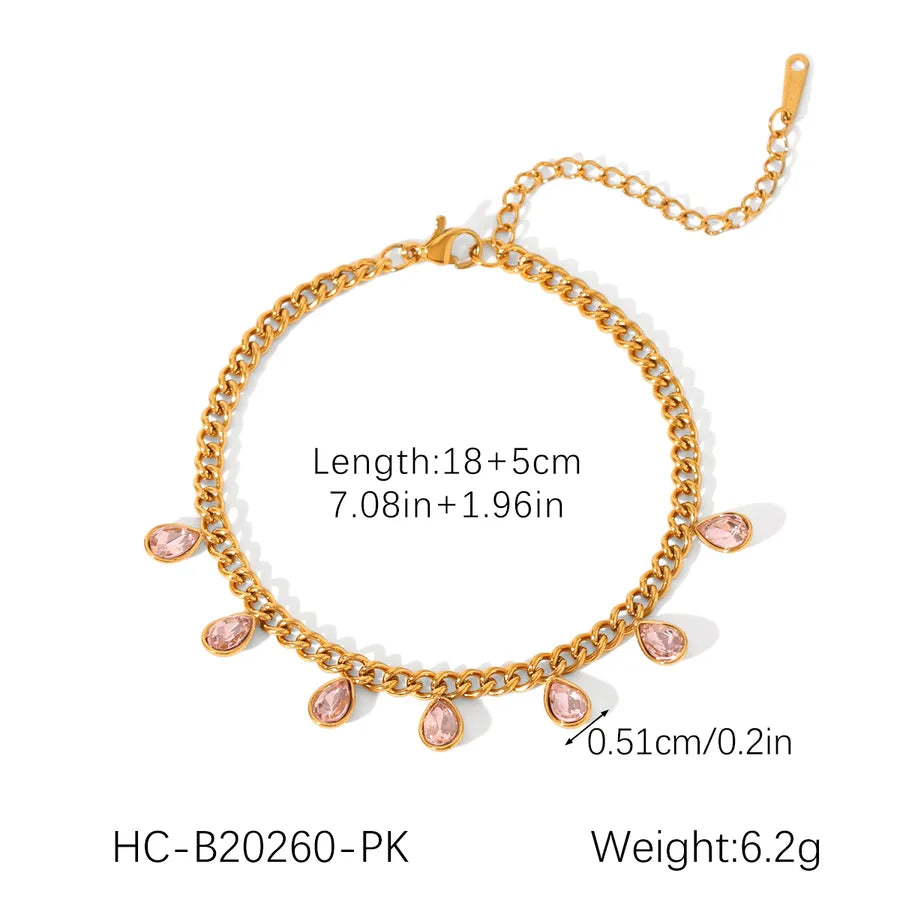 Casual Commute Water Droplets 304 Stainless Steel 18K Gold Plated Zircon cable chain Bracelets In Bulk
