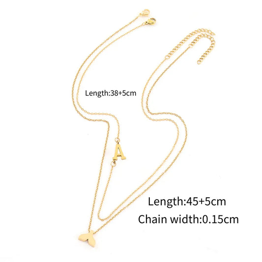 Wholesale Jewelry Elegant Simple Style Letter Fish Tail 201 Stainless Steel 304 Stainless Steel cable chain Pendant Necklace